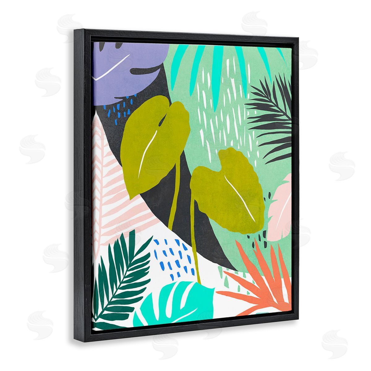 Annie Warren Tropical Leaf Pattern Black Floating Frame Canvas Wall Art Print