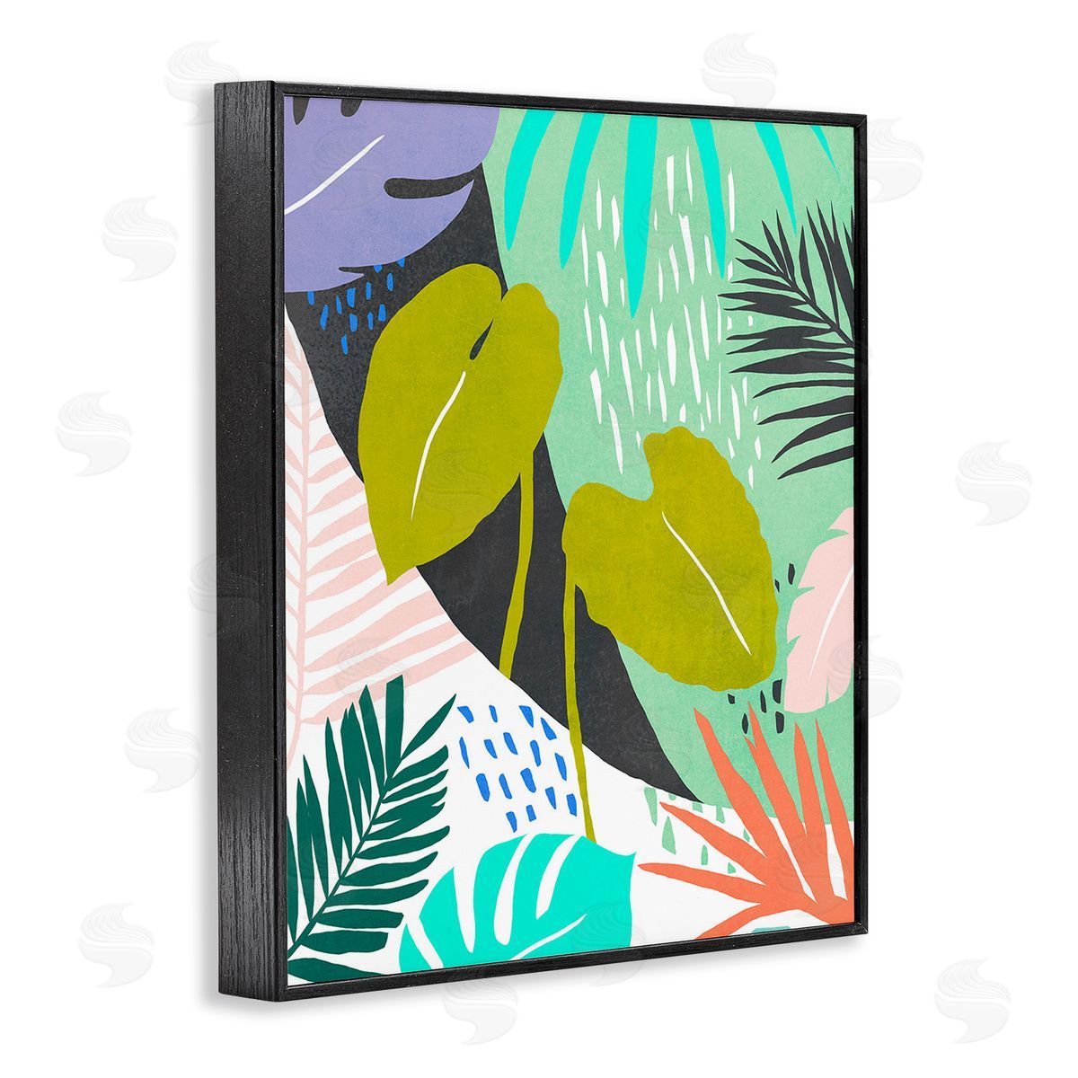 Annie Warren Tropical Leaf Pattern Black Framed Giclee Wall Art Print
