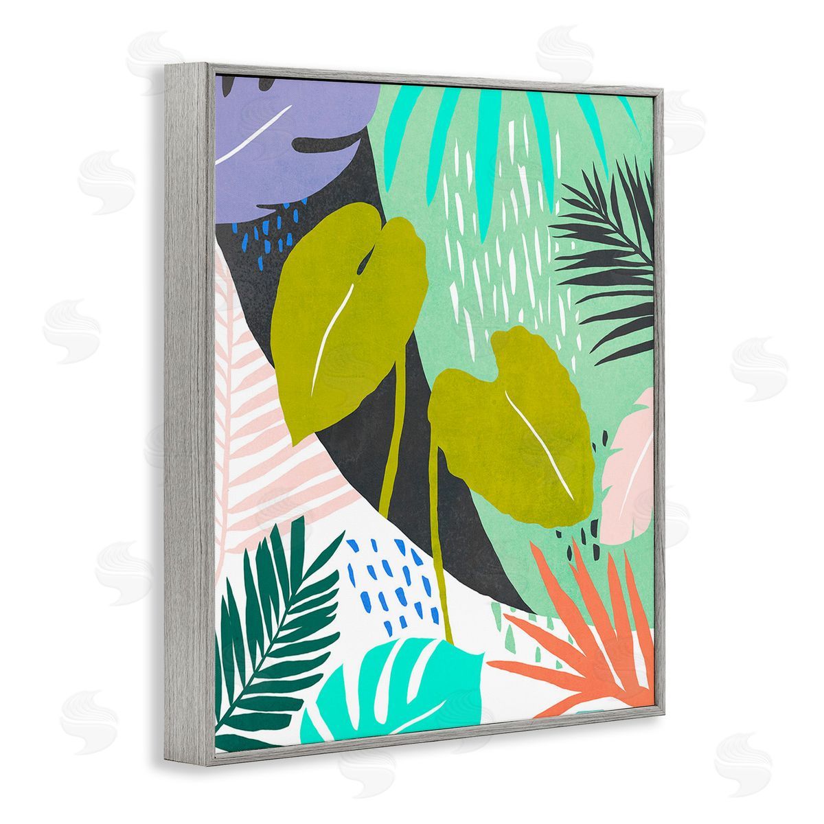Annie Warren Tropical Leaf Pattern Gray Framed Giclee Wall Art Print