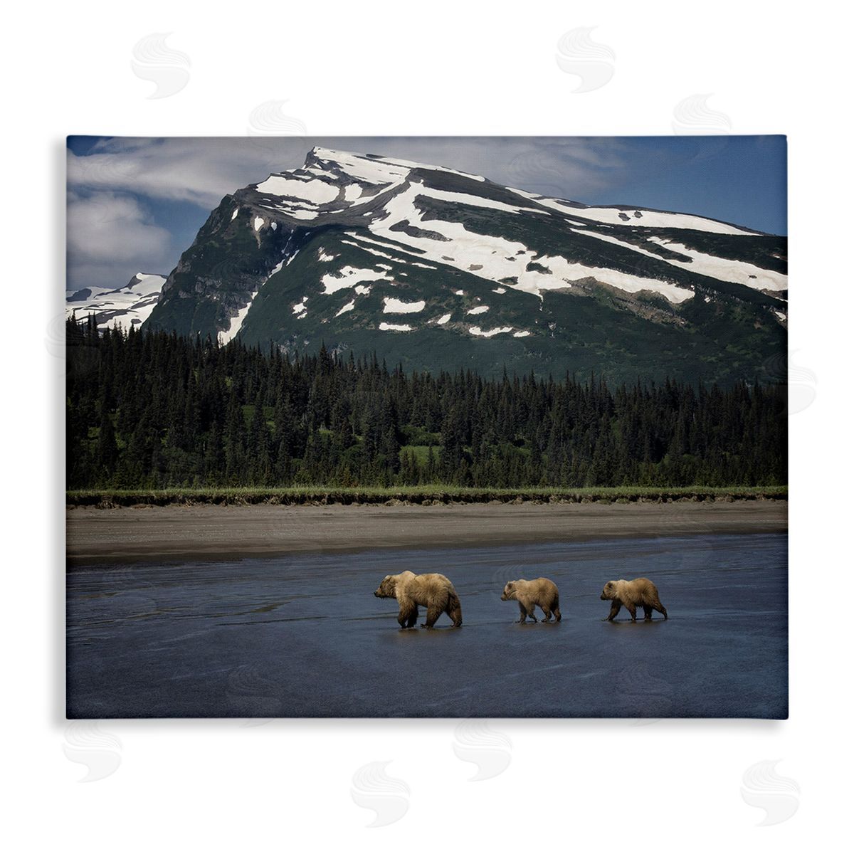 PH Burchett Bears Crossing Icy River Canvas Wall Art Print