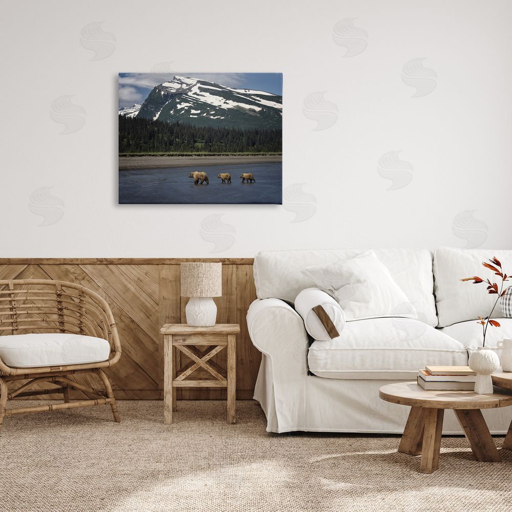 PH Burchett Bears Crossing Icy River Canvas Wall Art Print in Room