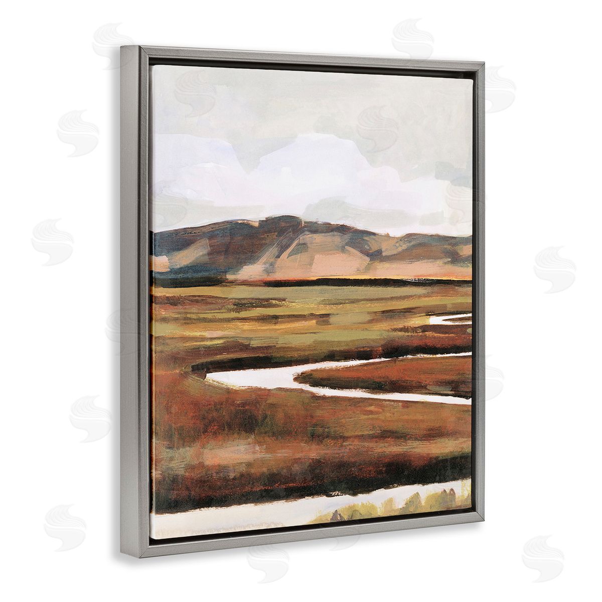 Victoria Borges Winding River Landscape Gray Floating Frame Canvas Wall Art Print
