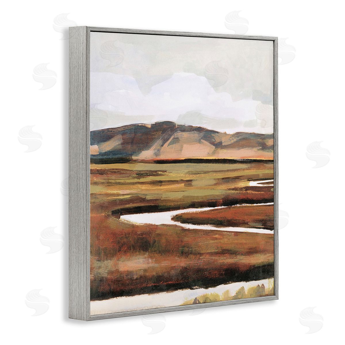 Victoria Borges Winding River Landscape Gray Framed Giclee Wall Art Print