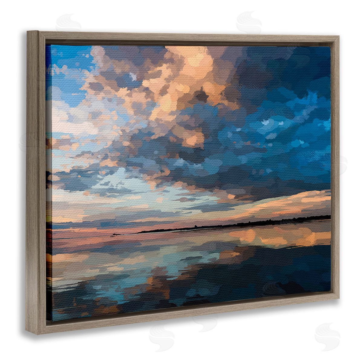 Emily Kalina Clouds & Sunset Reflection Brown Floating Frame Canvas Wall Art Print