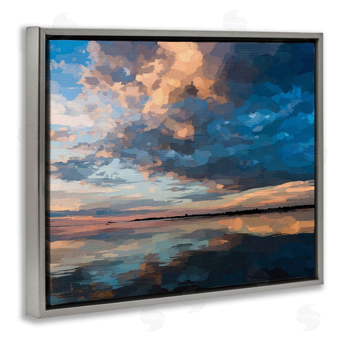 Emily Kalina Clouds & Sunset Reflection Gray Floating Frame Canvas Wall Art Print