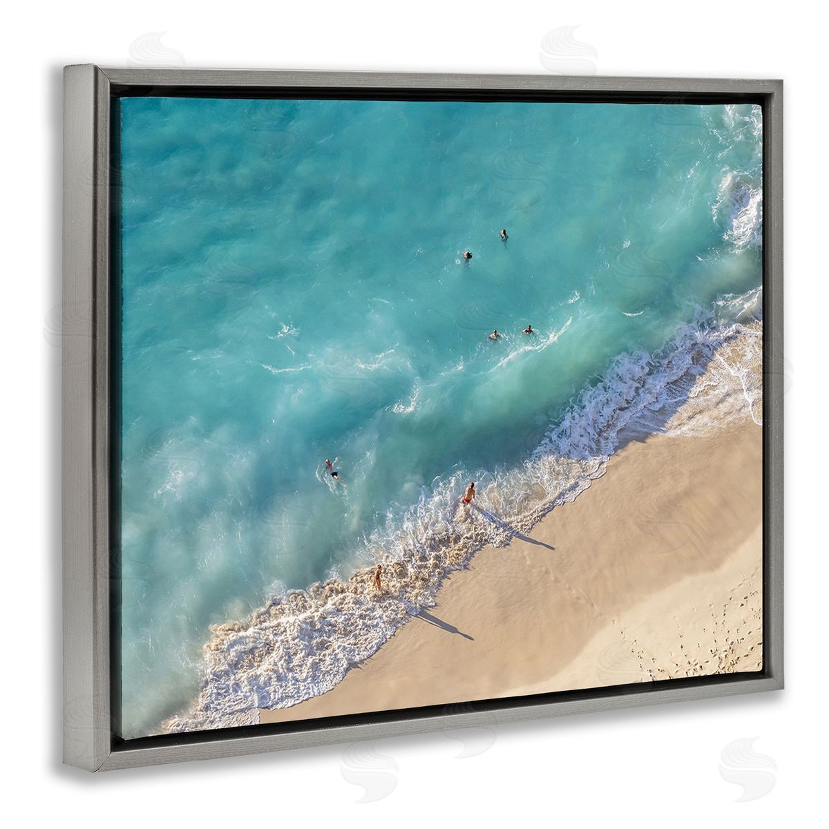 Richard Silver Aerial Beach View Gray Floating Frame Canvas Wall Art Print