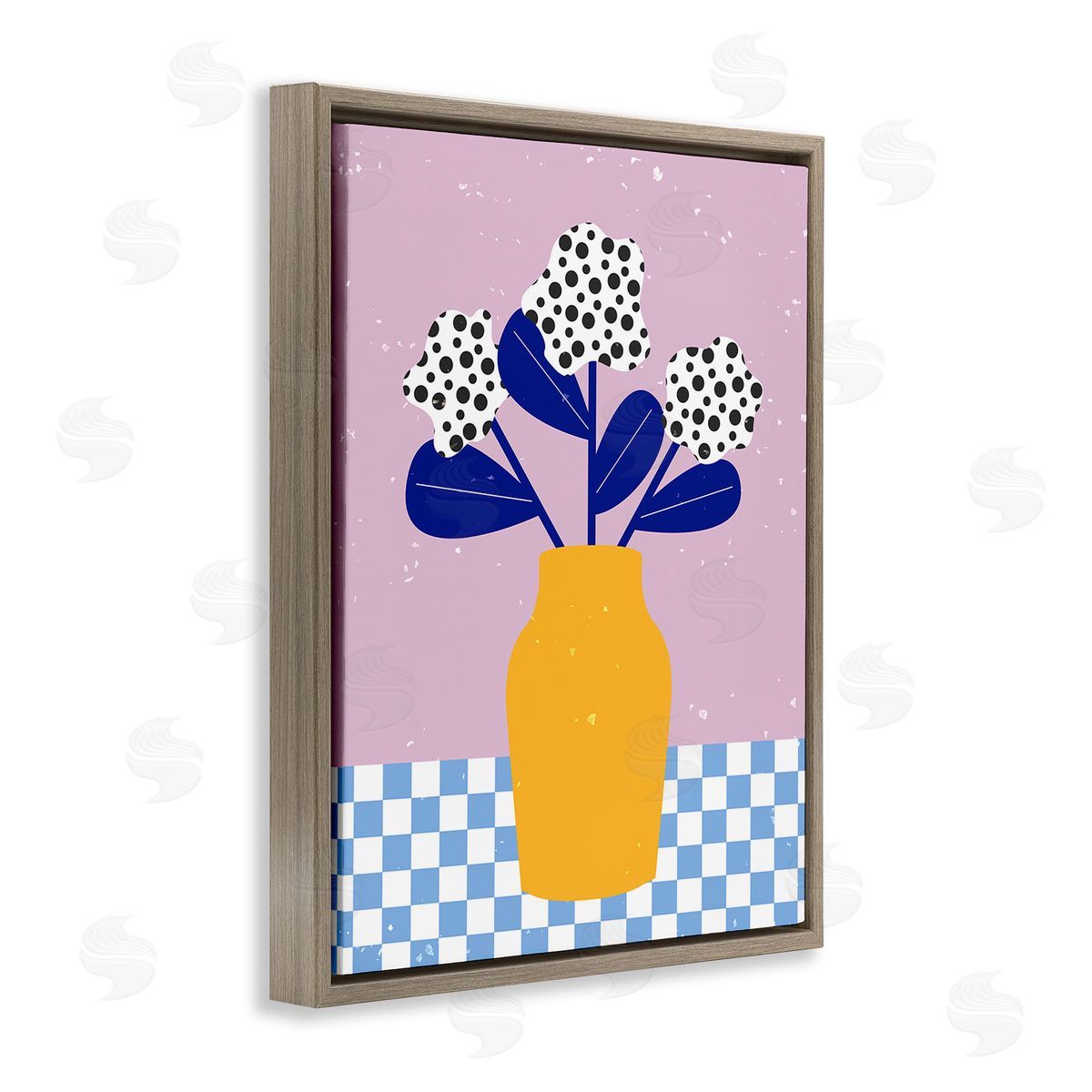 Melissa Wang Modern Polka Dot Plants Brown Floating Frame Canvas Wall Art Print