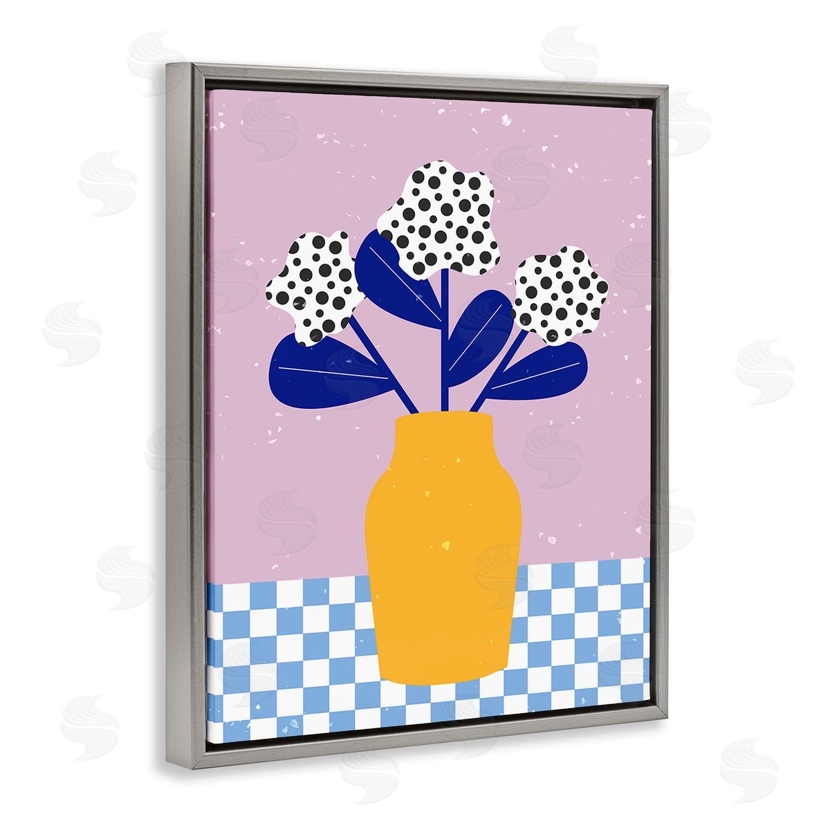 Melissa Wang Modern Polka Dot Plants Gray Floating Frame Canvas Wall Art Print