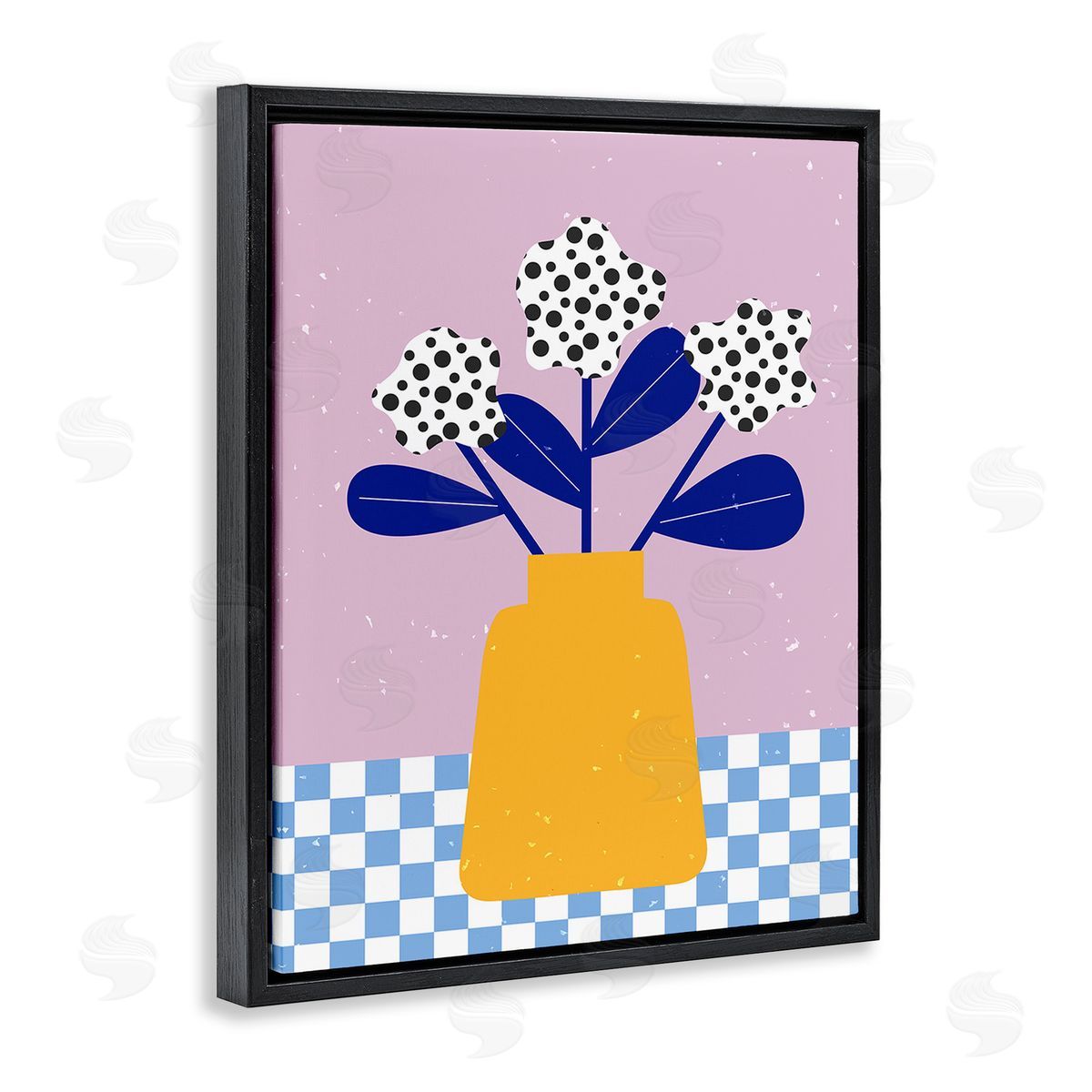 Melissa Wang Abstract Dotted Flowers Black Floating Frame Canvas Wall Art Print