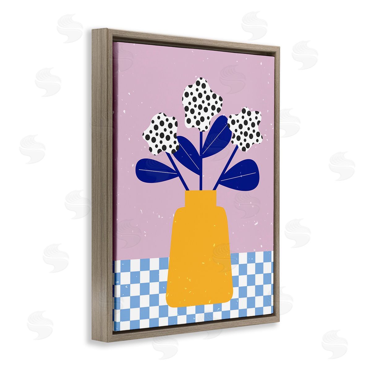 Melissa Wang Abstract Dotted Flowers Brown Floating Frame Canvas Wall Art Print