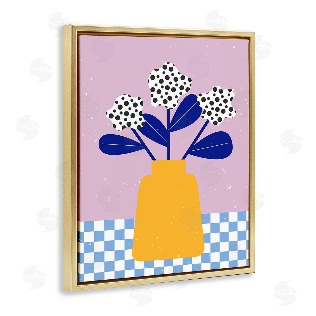 Melissa Wang Abstract Dotted Flowers Gold Floating Frame Canvas Wall Art Print