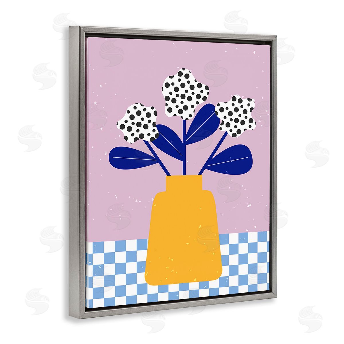 Melissa Wang Abstract Dotted Flowers Gray Floating Frame Canvas Wall Art Print
