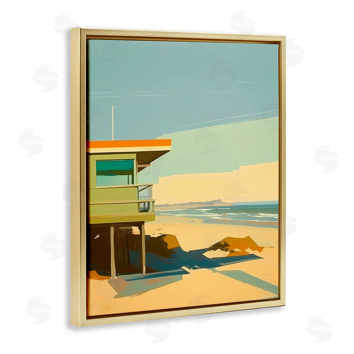 Walker Noble Modern Sunlit Beach Hut Gold Floating Frame Canvas Wall Art Print