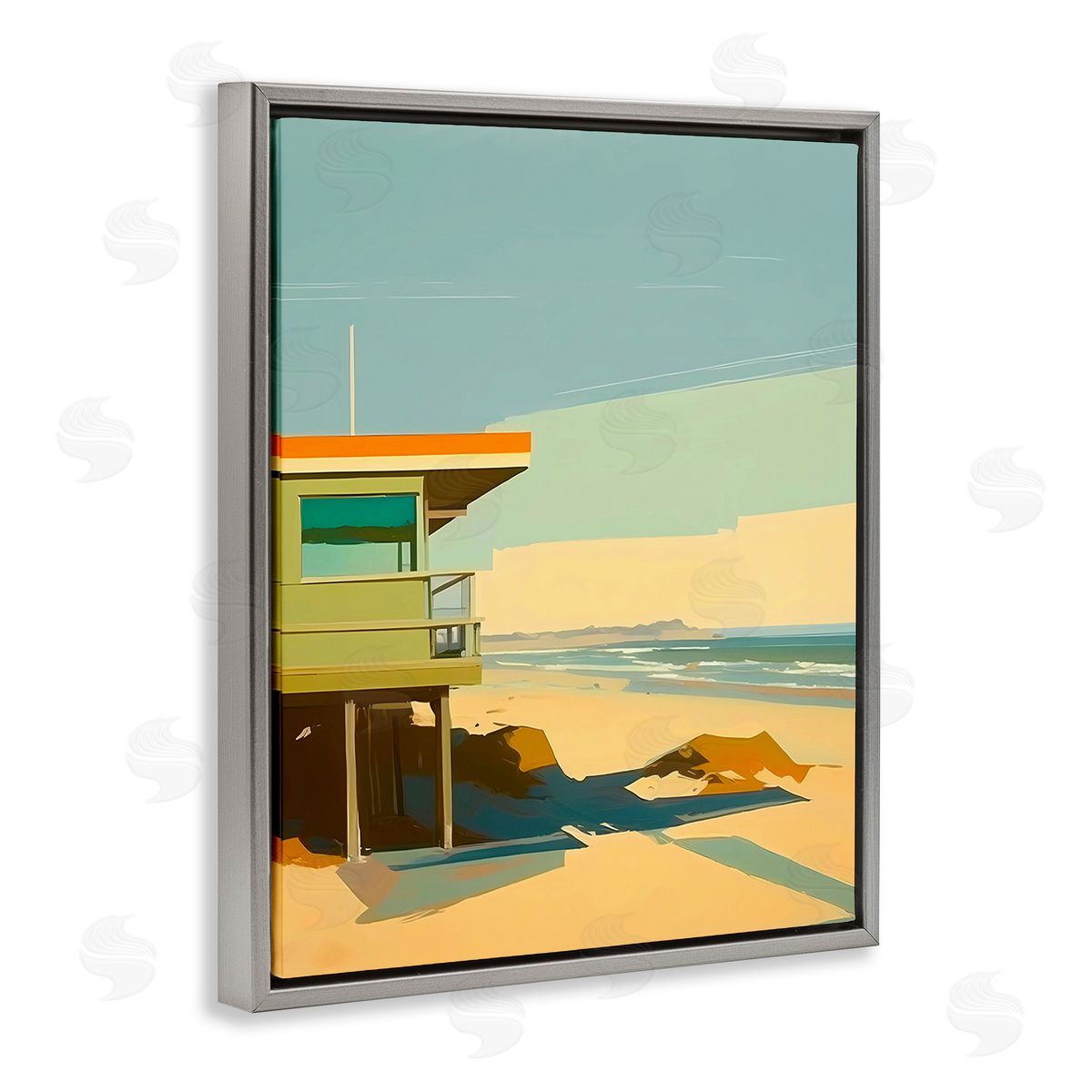 Walker Noble Modern Sunlit Beach Hut Gray Floating Frame Canvas Wall Art Print