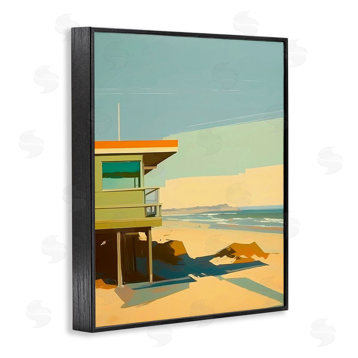 Walker Noble Modern Sunlit Beach Hut Black Framed Giclee Wall Art Print
