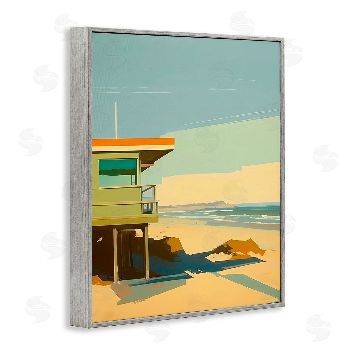 Walker Noble Modern Sunlit Beach Hut Gray Framed Giclee Wall Art Print
