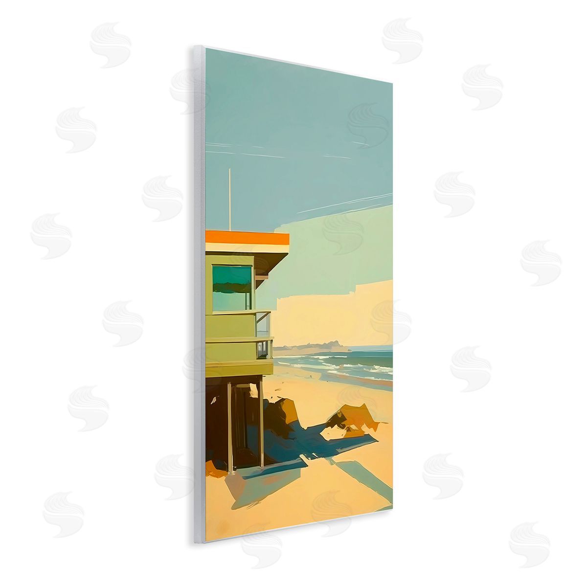 Walker Noble Modern Sunlit Beach Hut Wooden Wall Plaque Art Print