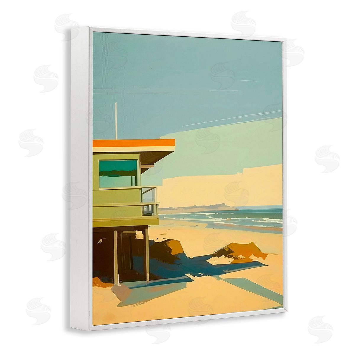 Walker Noble Modern Sunlit Beach Hut White Framed Giclee Wall Art Print