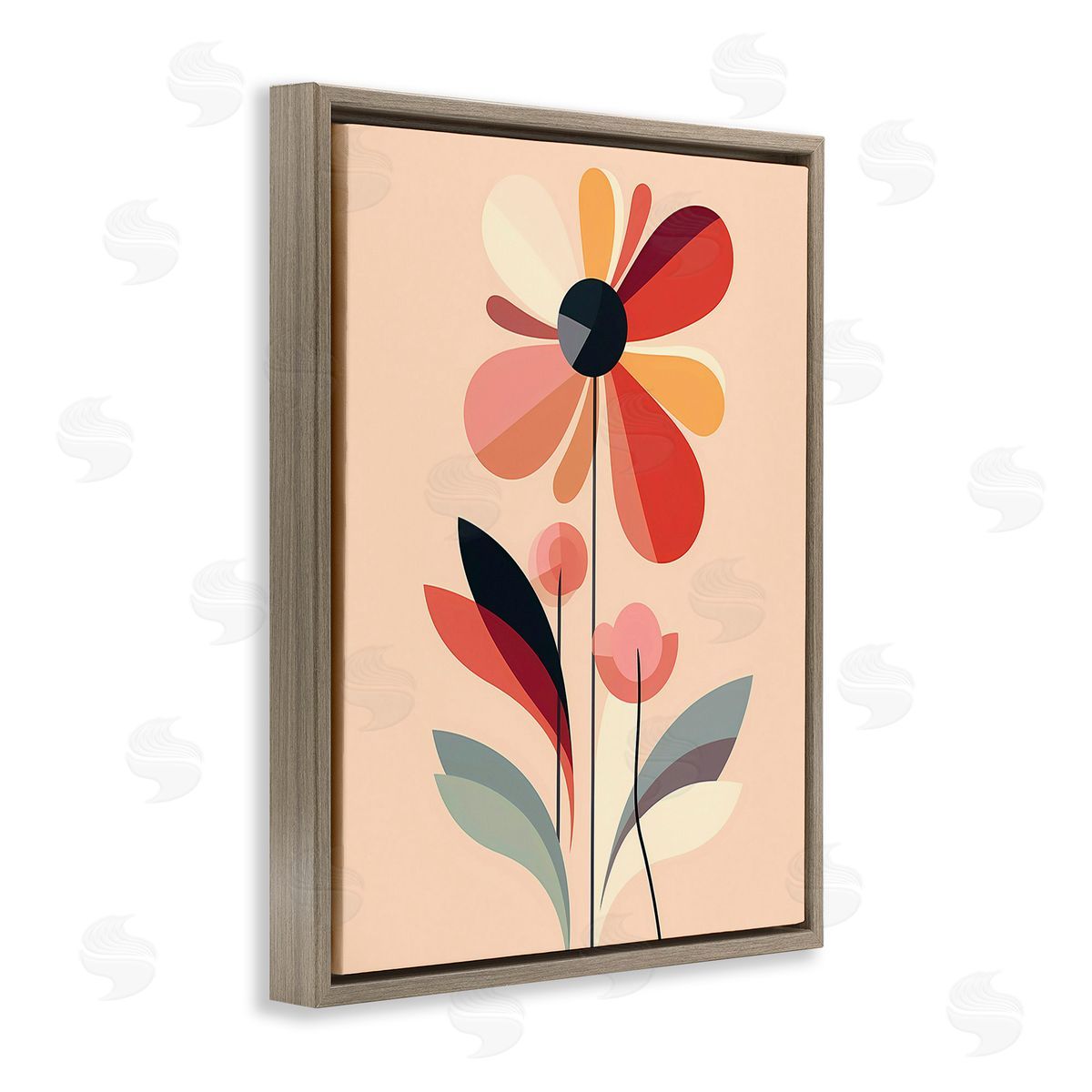 Walker Noble Retro Abstract Bloom Brown Floating Frame Canvas Wall Art Print