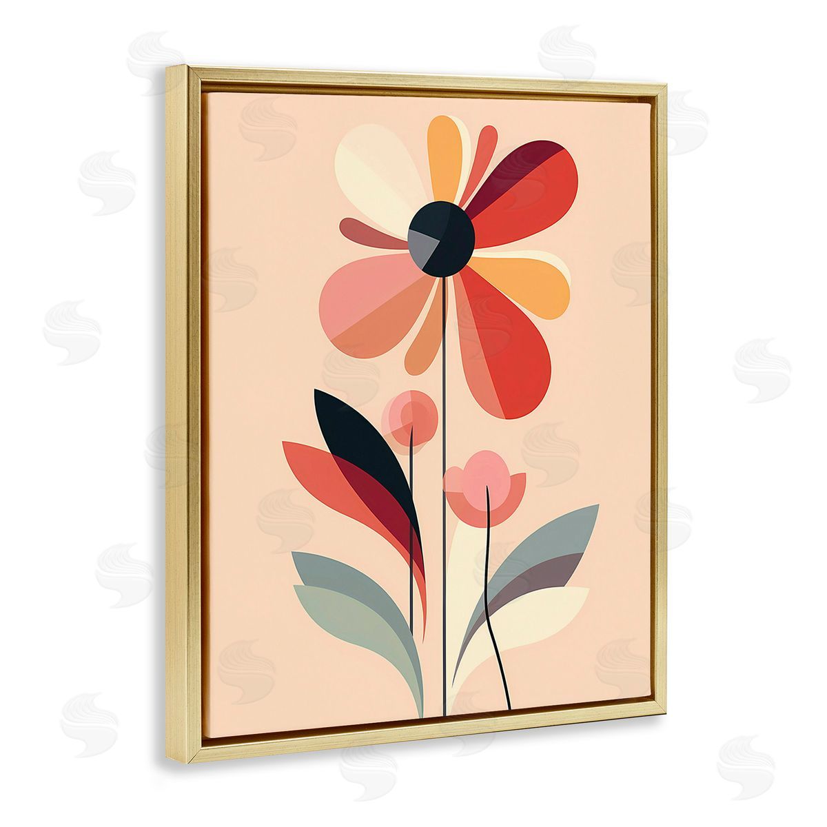 Walker Noble Retro Abstract Bloom Gold Floating Frame Canvas Wall Art Print