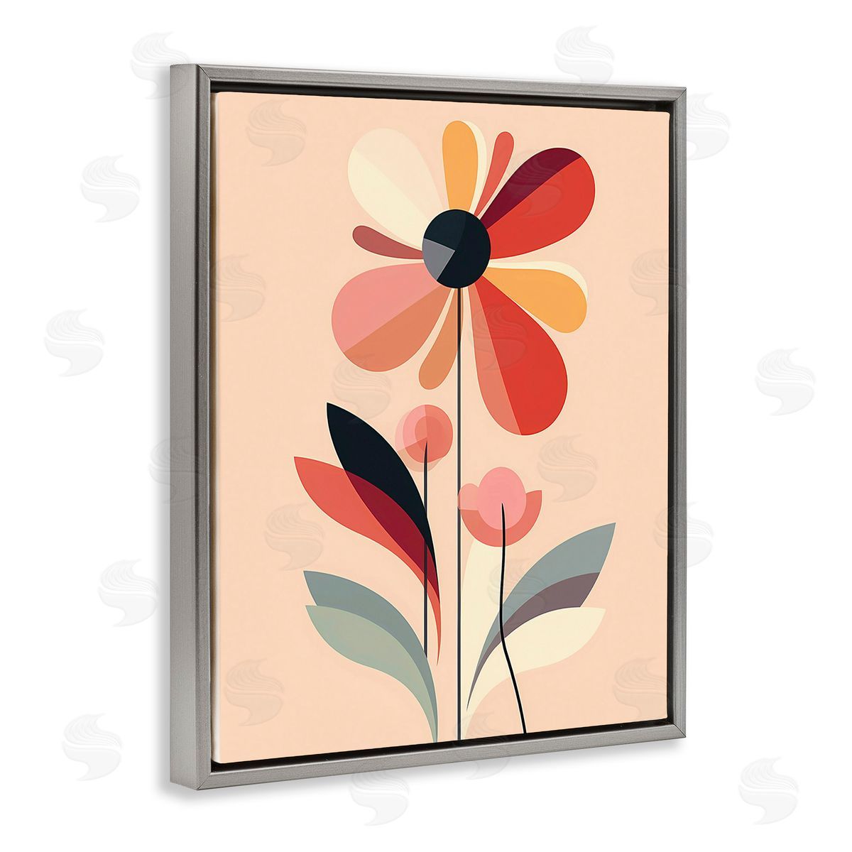 Walker Noble Retro Abstract Bloom Gray Floating Frame Canvas Wall Art Print