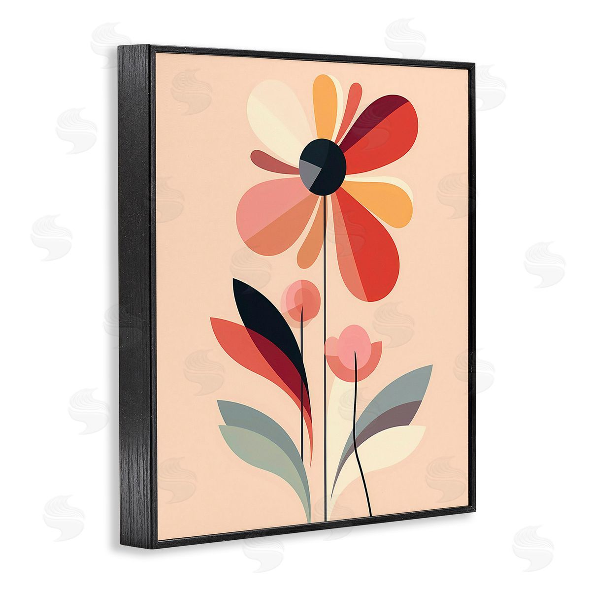 Walker Noble Retro Abstract Bloom Black Framed Giclee Wall Art Print