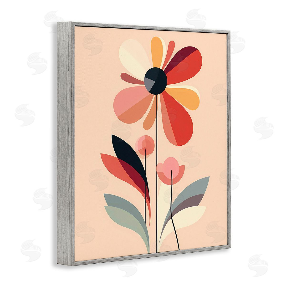 Walker Noble Retro Abstract Bloom Gray Framed Giclee Wall Art Print