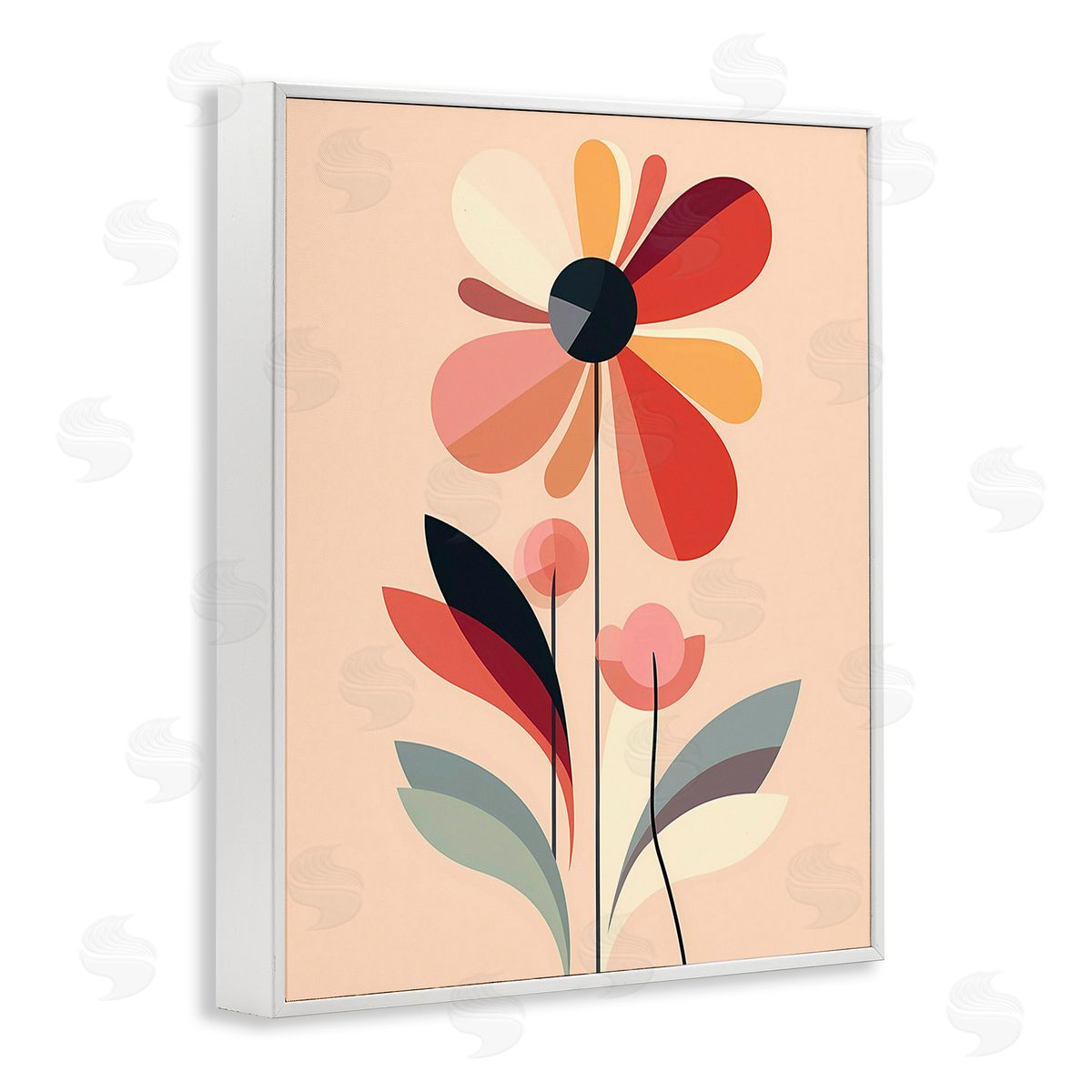 Walker Noble Retro Abstract Bloom White Framed Giclee Wall Art Print