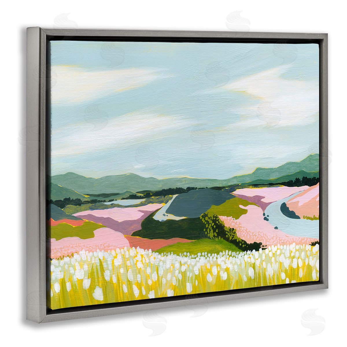 Grace Popp Modern Mountain Stream Gray Floating Frame Canvas Wall Art Print