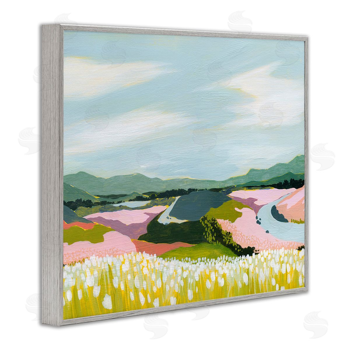 Grace Popp Modern Mountain Stream Gray Framed Giclee Wall Art Print