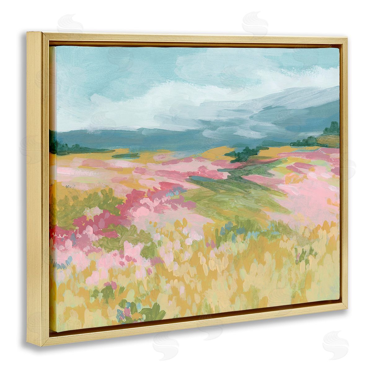 June Erica Vess Abstract Mountain Hills Gold Floating Frame Canvas Wall Art Print