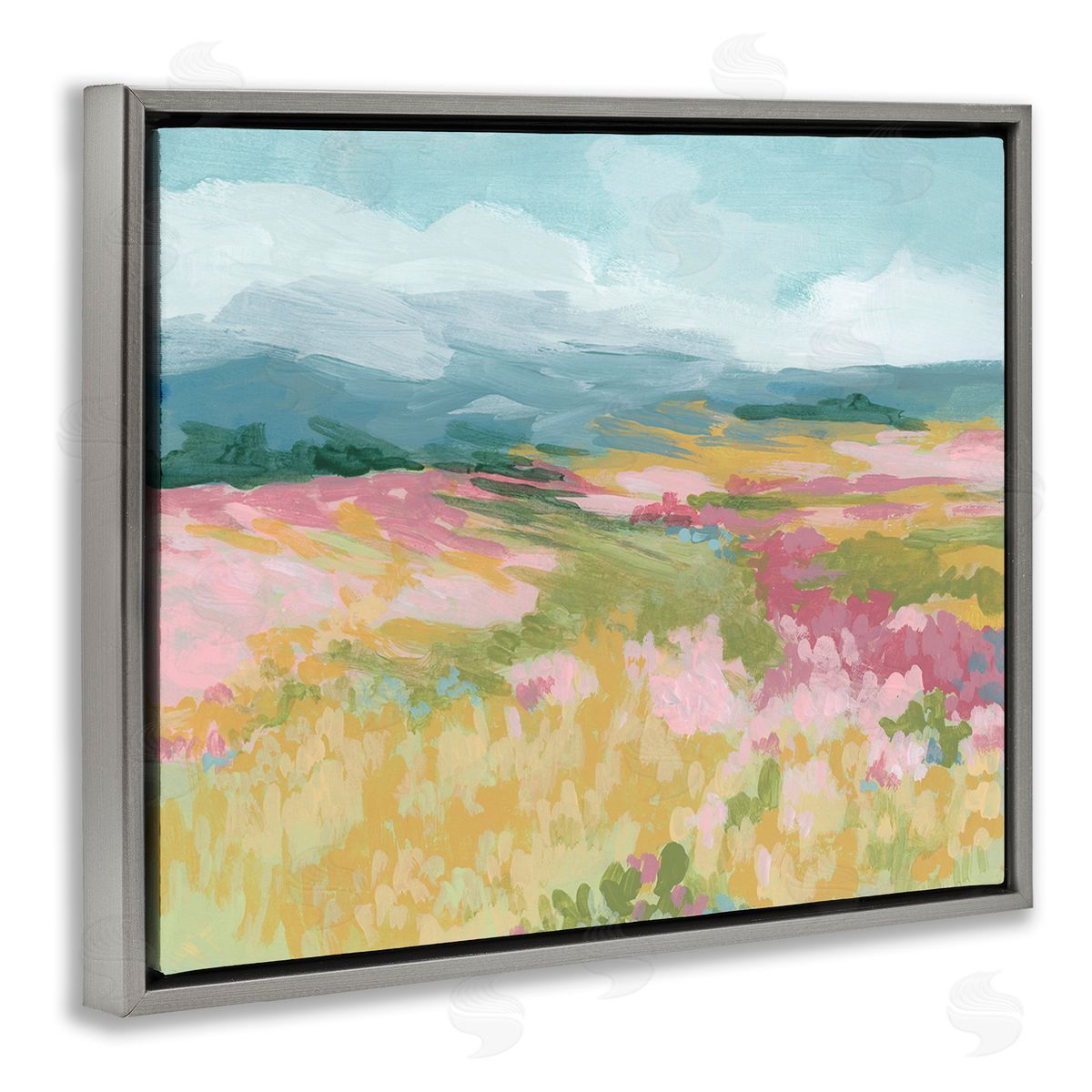 June Erica Vess Abstract Meadow Flowers Gray Floating Frame Canvas Wall Art Print
