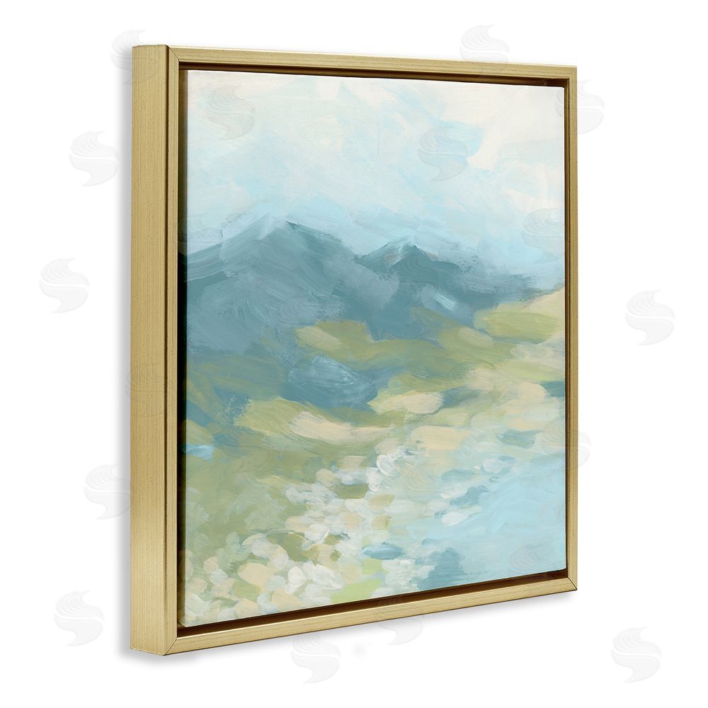 June Erica Vess Misty Mountain Valley Gold Floating Frame Canvas Wall Art Print