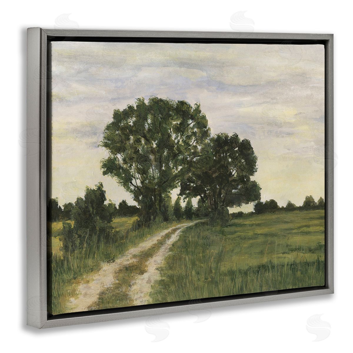 Michael Willett Trees on Country Road Gray Floating Frame Canvas Wall Art Print