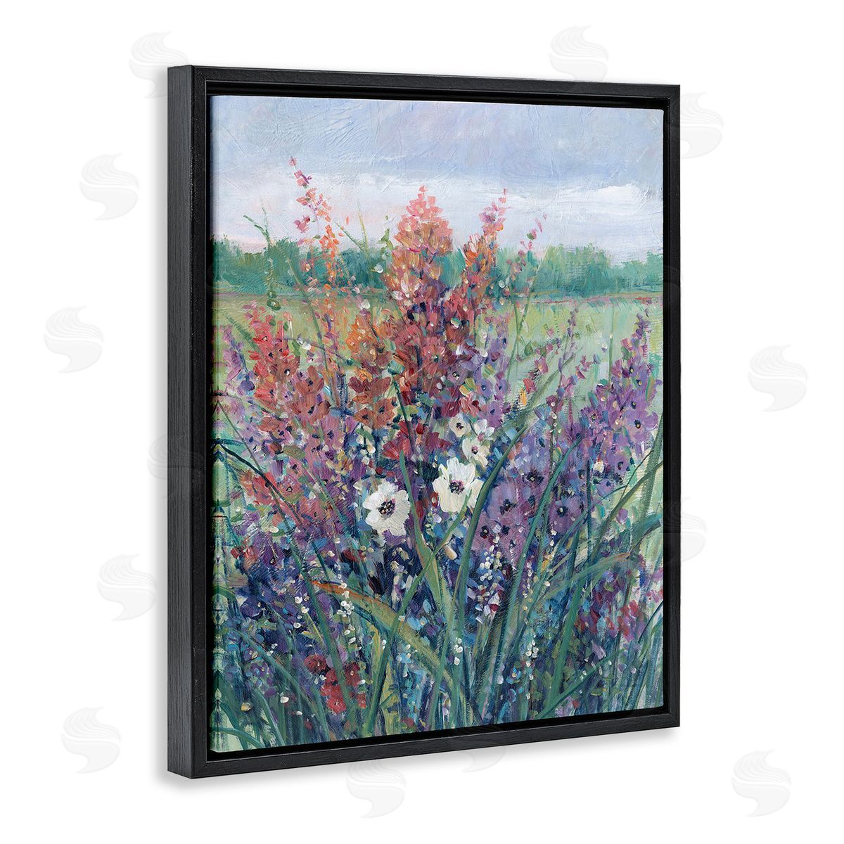 Tim O'Toole Spring Meadow Florals Black Floating Frame Canvas Wall Art Print