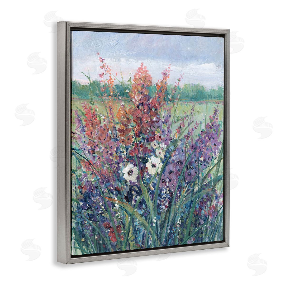 Tim O'Toole Spring Meadow Florals Gray Floating Frame Canvas Wall Art Print