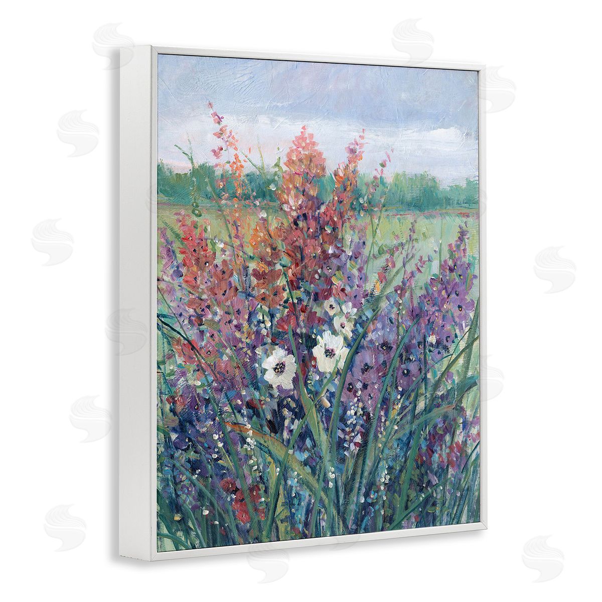 Tim O'Toole Spring Meadow Florals White Framed Giclee Wall Art Print