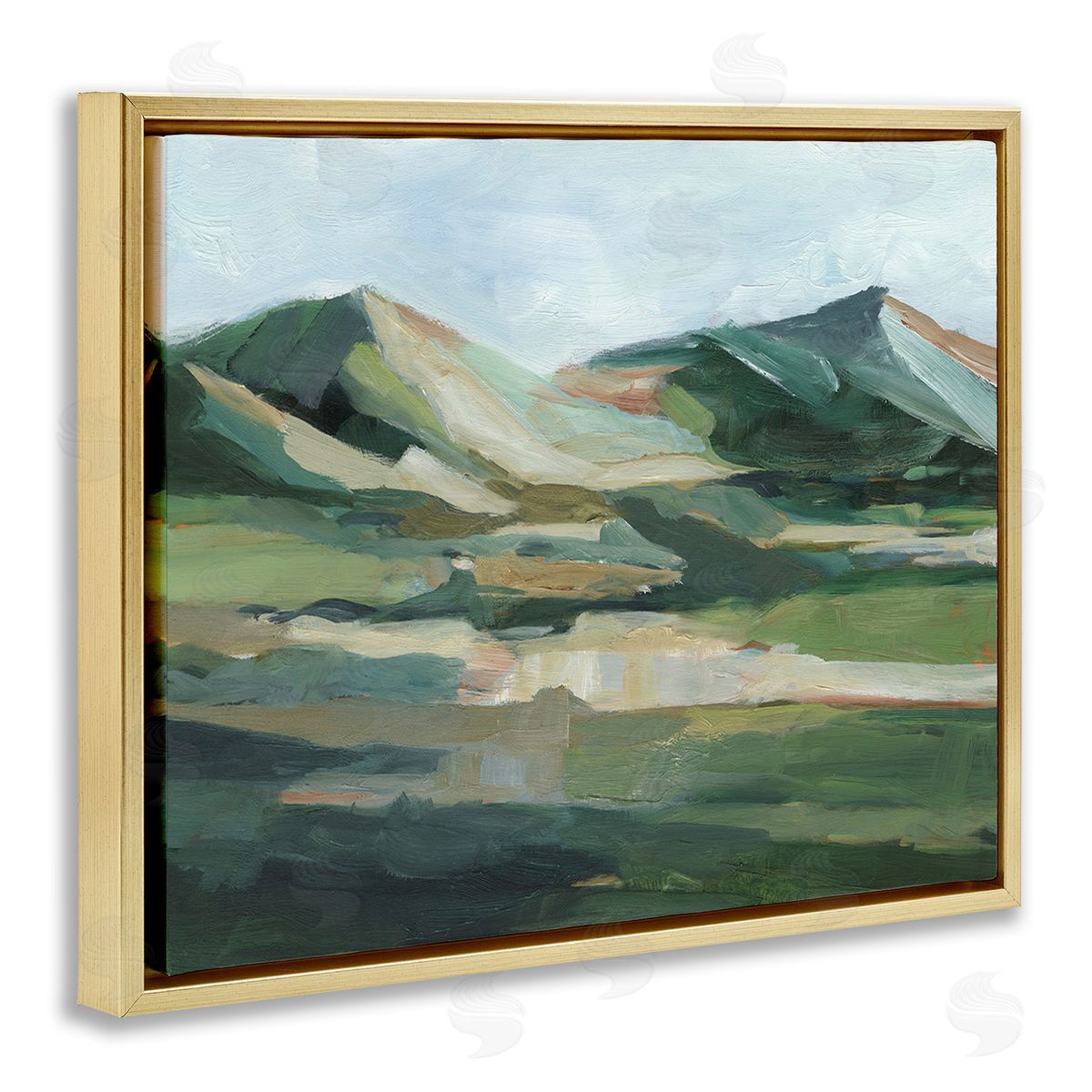 Ethan Harper Brushed Mountain Peaks Gold Floating Frame Canvas Wall Art Print