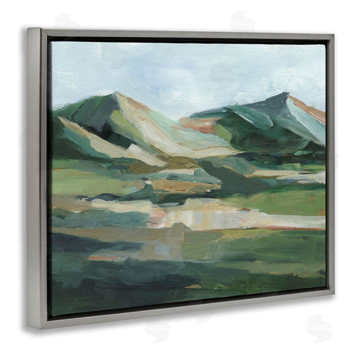 Ethan Harper Brushed Mountain Peaks Gray Floating Frame Canvas Wall Art Print