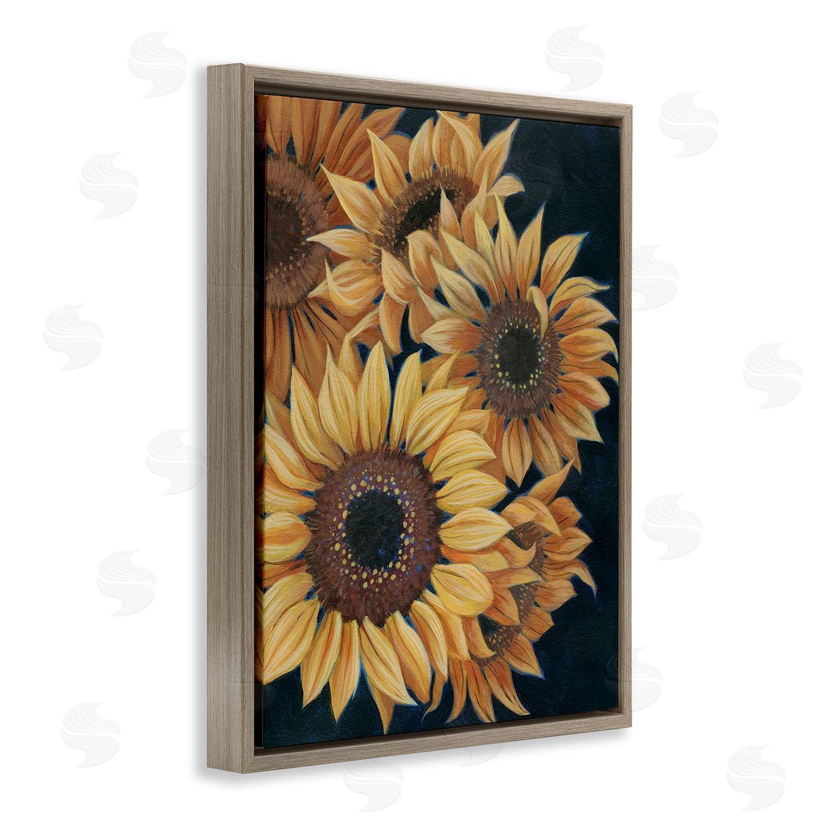 Grace Popp Detailed Sunflower Blooms Brown Floating Frame Canvas Wall Art Print