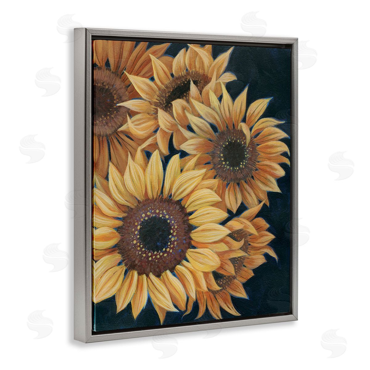 Grace Popp Detailed Sunflower Blooms Gray Floating Frame Canvas Wall Art Print