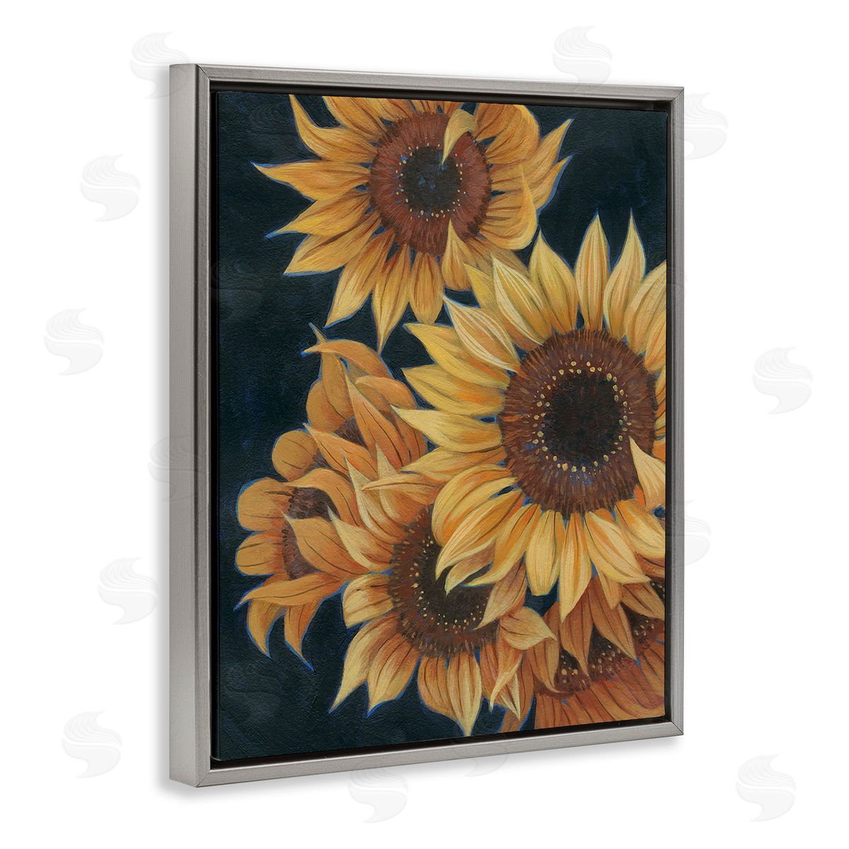 Grace Popp Sunflowers with Curling Petals Gray Floating Frame Canvas Wall Art Print