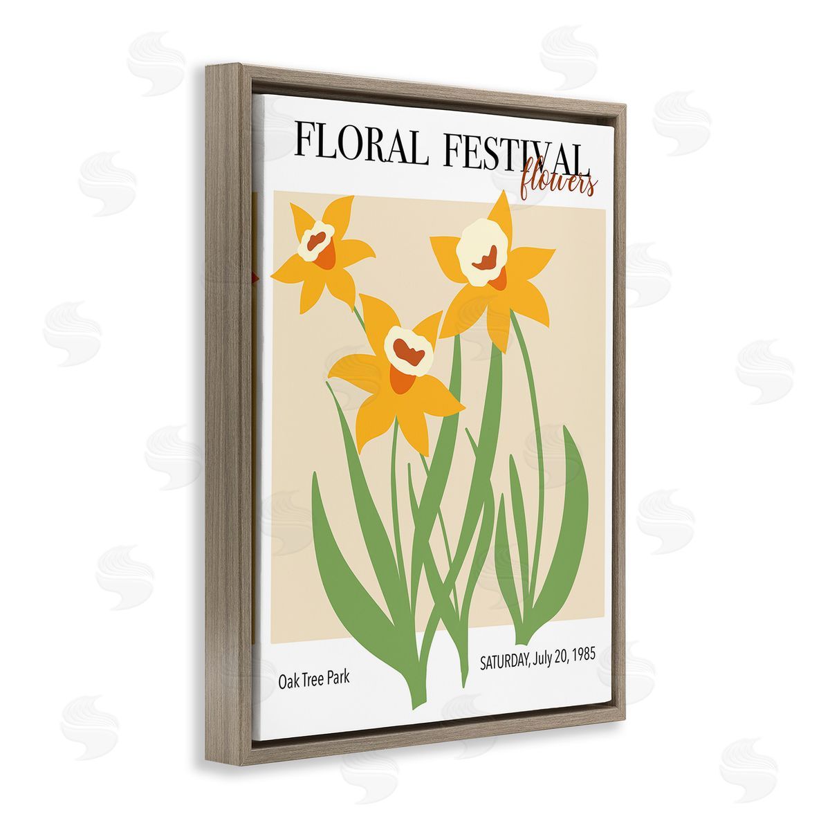 Regina Moore Retro Daffodil Festival Brown Floating Frame Canvas Wall Art Print