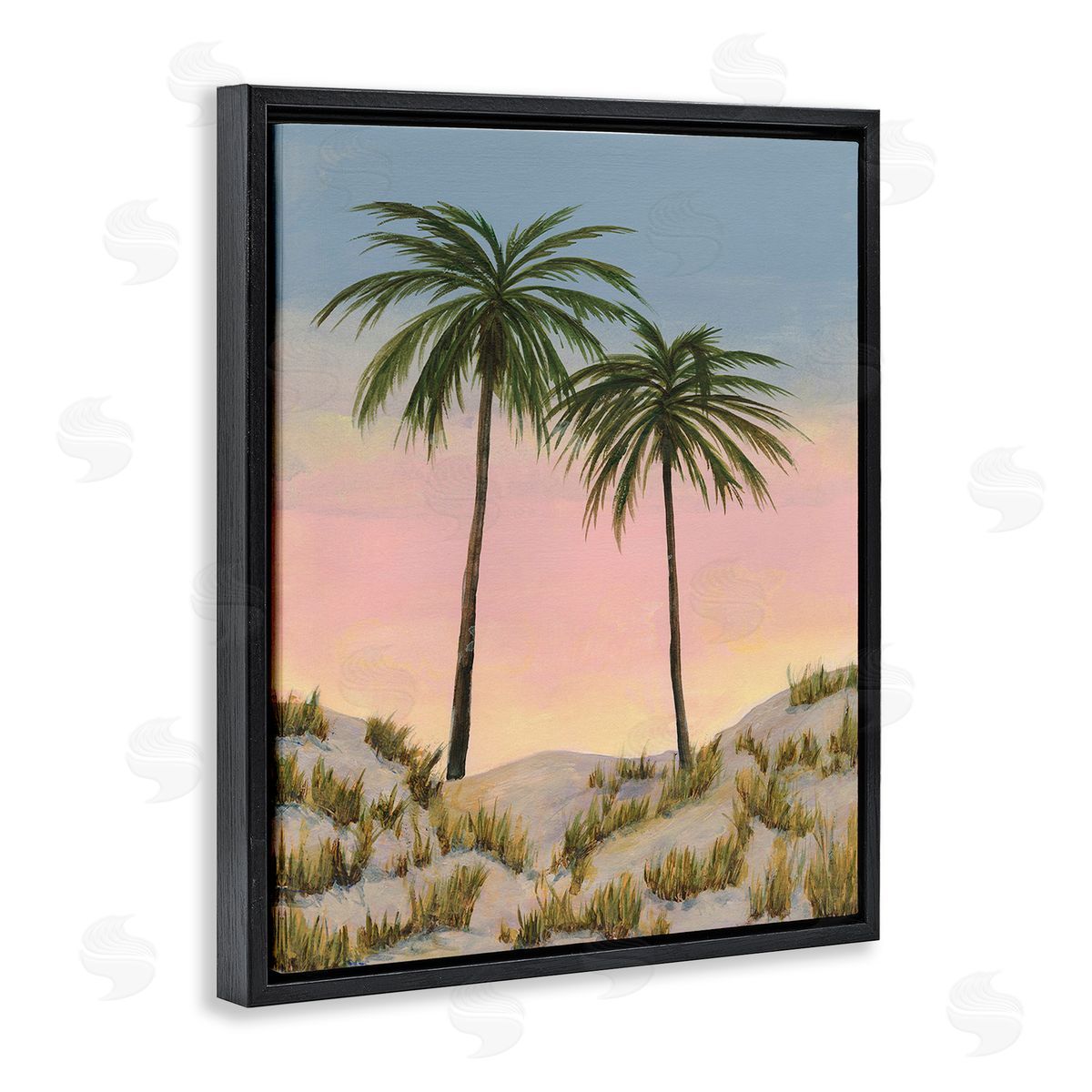 Michael Willett Sunrise Palm Trees Black Floating Frame Canvas Wall Art Print