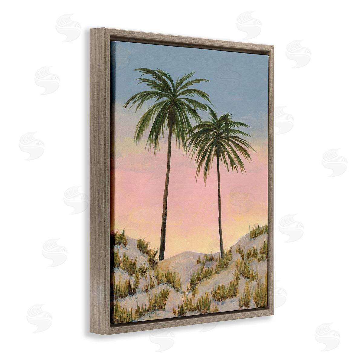 Michael Willett Sunrise Palm Trees Brown Floating Frame Canvas Wall Art Print