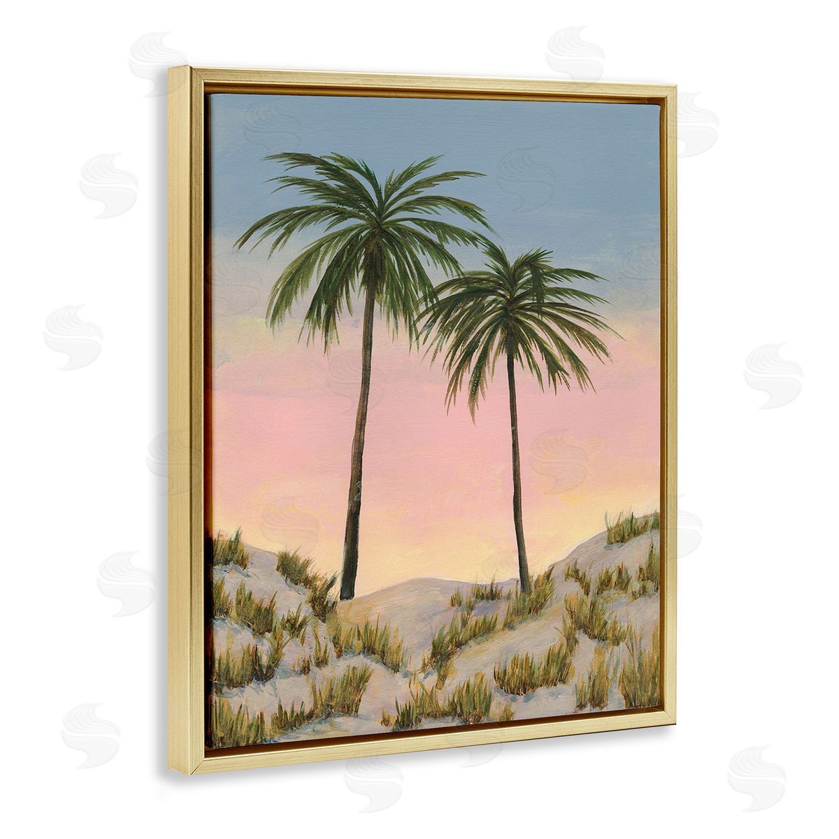 Michael Willett Sunrise Palm Trees Gold Floating Frame Canvas Wall Art Print