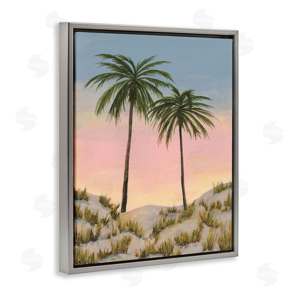 Michael Willett Sunrise Palm Trees Gray Floating Frame Canvas Wall Art Print