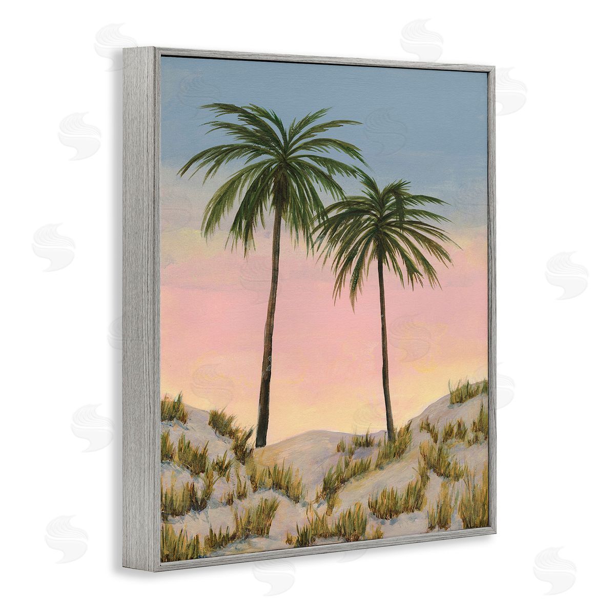 Michael Willett Sunrise Palm Trees Gray Framed Giclee Wall Art Print