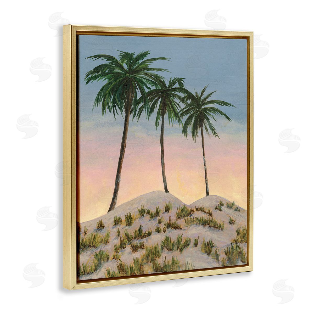 Michael Willett Palm Trees on Hill Gold Floating Frame Canvas Wall Art Print