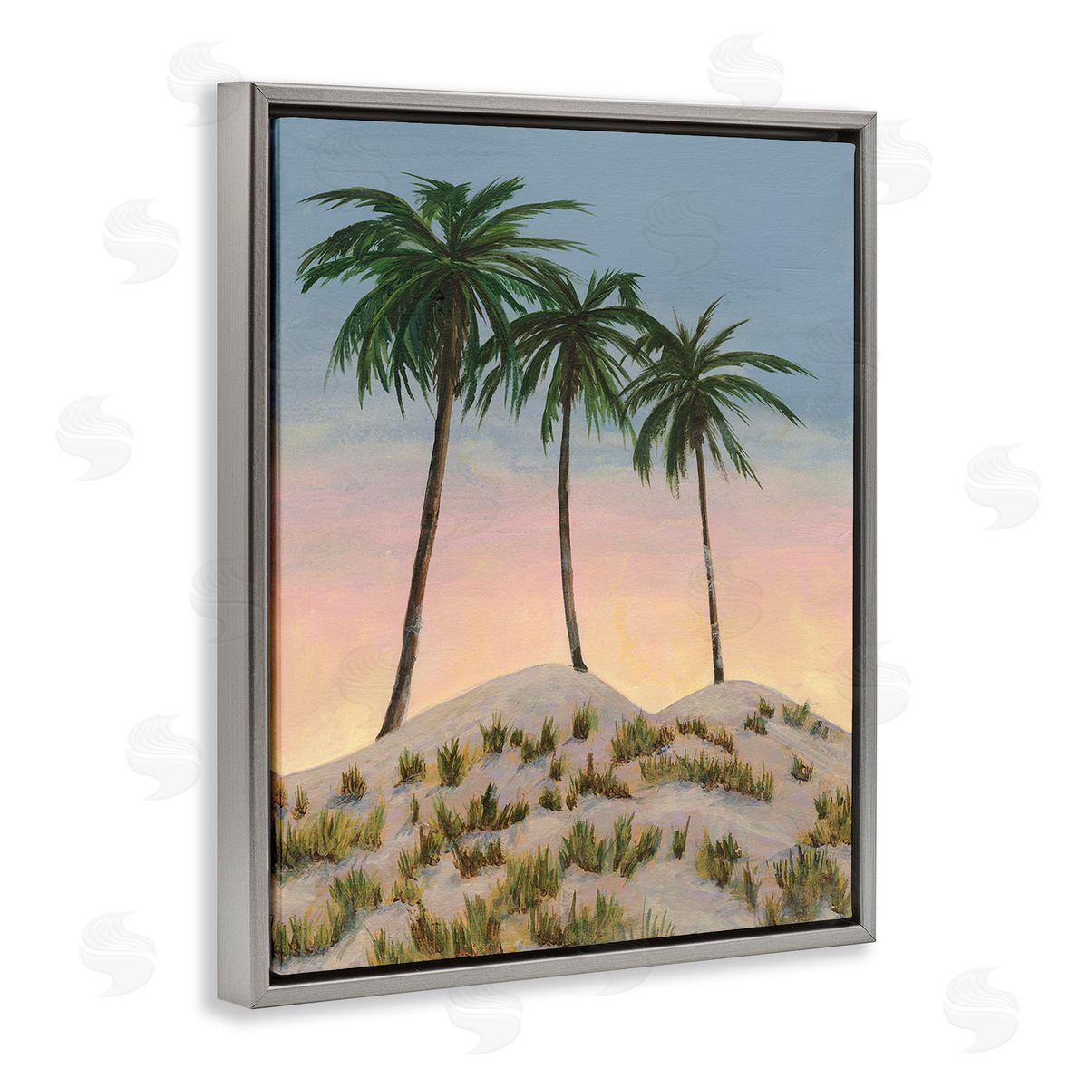 Michael Willett Palm Trees on Hill Gray Floating Frame Canvas Wall Art Print